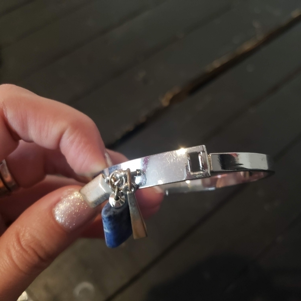Silver Bangle Charm Bracelet Beads Blue Brown Women's Teen Boho Jewelry - Picture 4 of 4